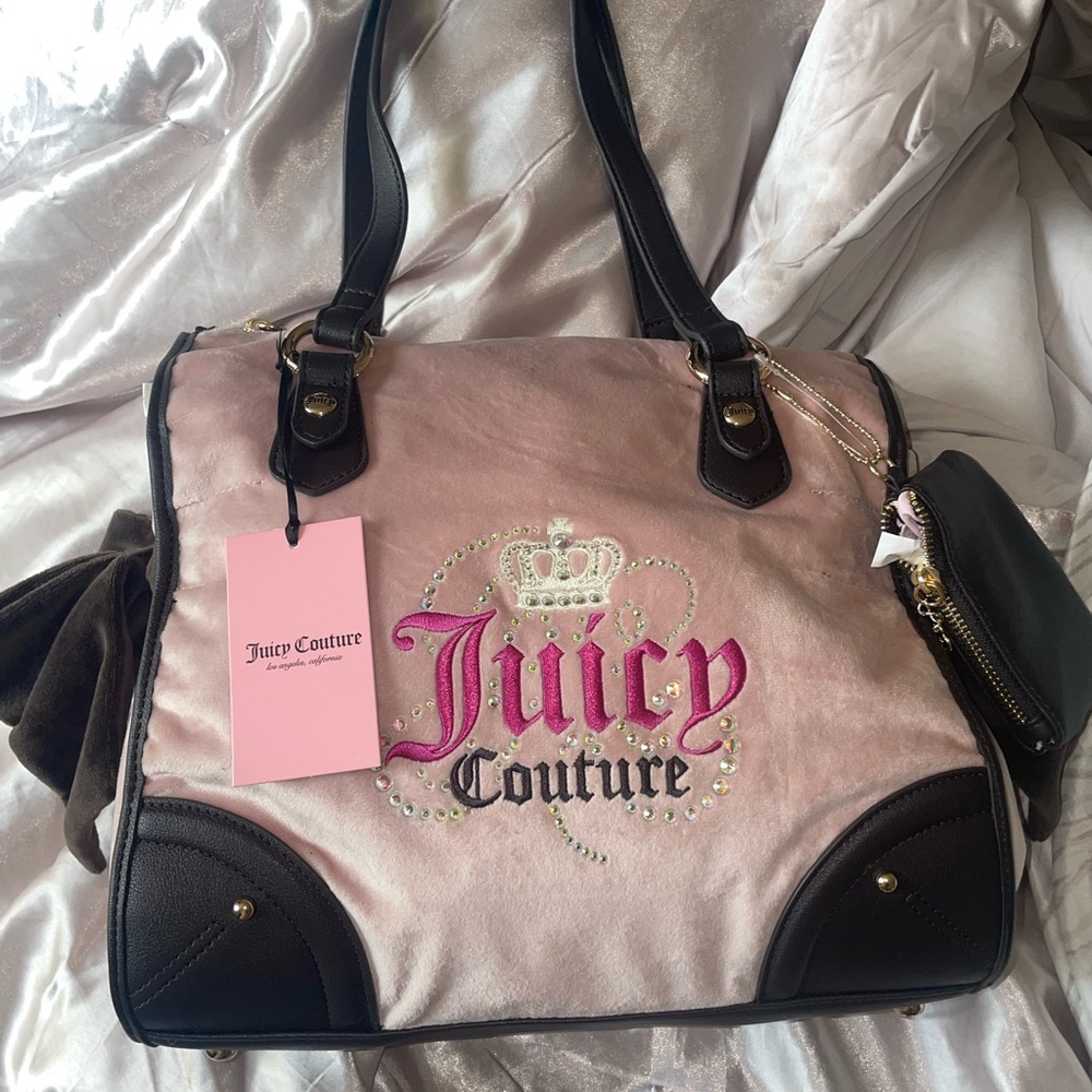 Juicy Couture Pink and Black Tote Bag with Velour Finish